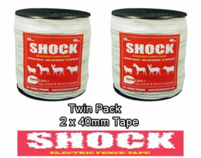 SHOCK White 40mm Wide Electric Fence Tape Twin Pack Deal